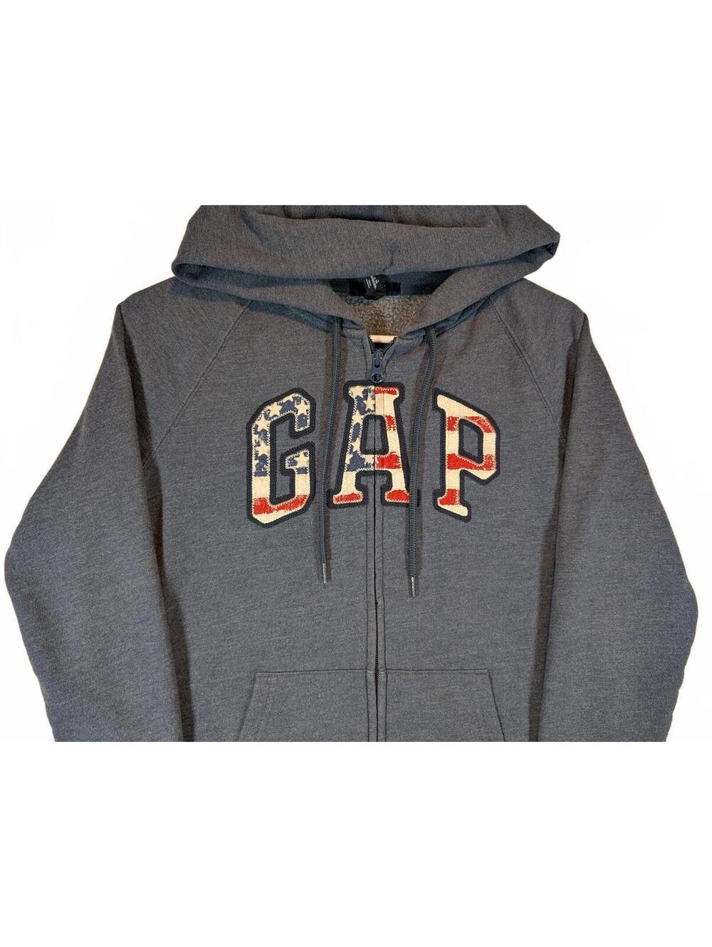 Gap Logo Full Zip Hoodie American Flag USA Fleece Sweatshirt Womens Size XS